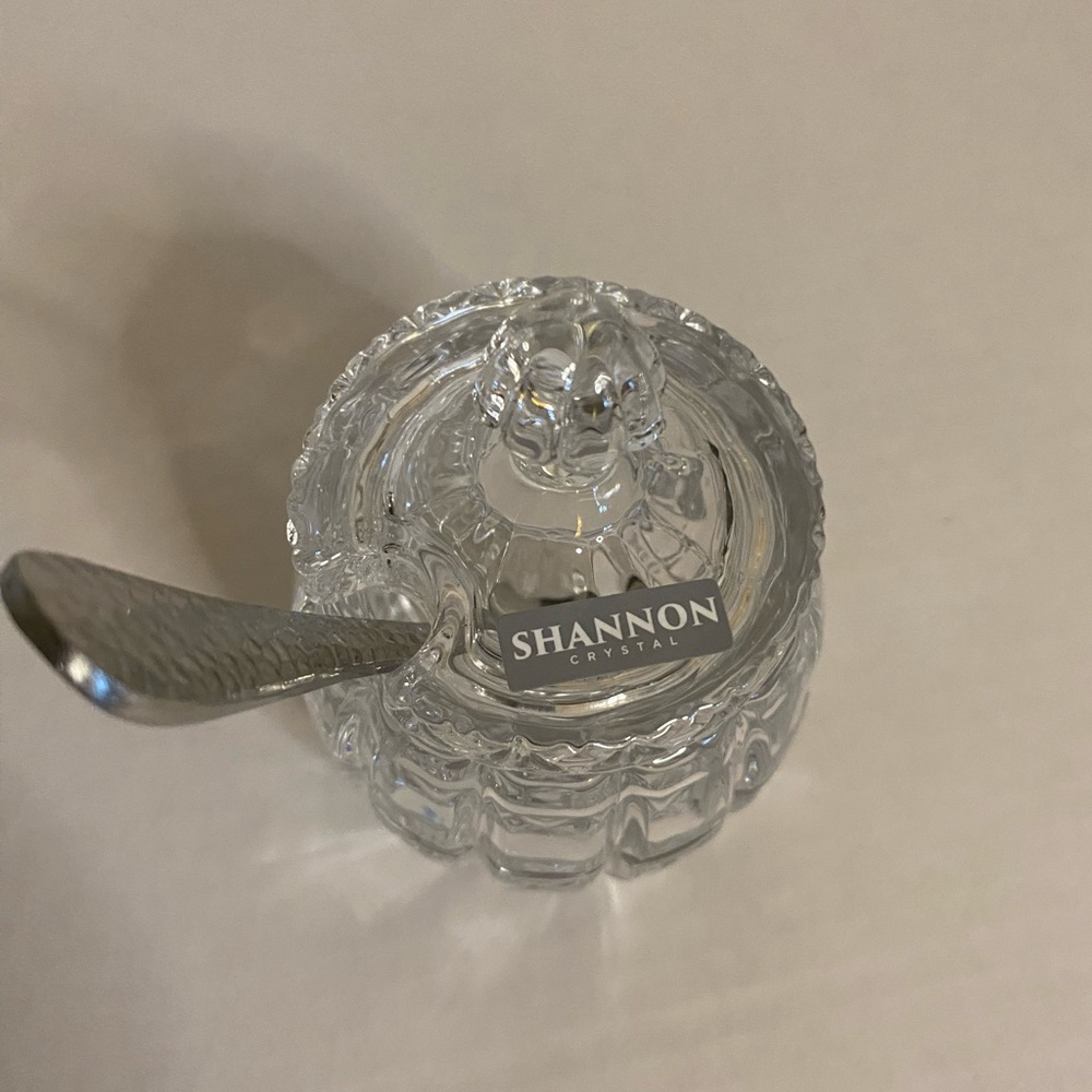 Shannon Crystal Jam / Honey / Mustard Bowl with Spoon - Clear. Perfect - Picture 2 of 3